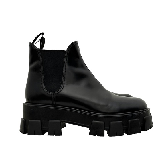Prada Monolith Platform Lug Sole Black Leather Chelsea Boot  EU 37.5 / US 7.5 - Picture 5 of 11